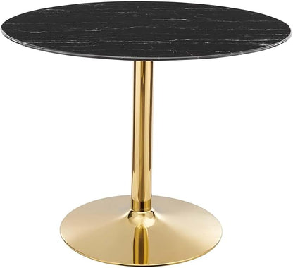 Modway Verne Round Artificial Marble 40" Dining Table in Gold Black