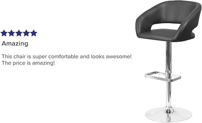 Flash Furniture Erik Comfortable & Stylish Contemporary Barstool with Rounded Mid-Back and Foot Rest, Adjustable Height - Black Vinyl with Chrome Base