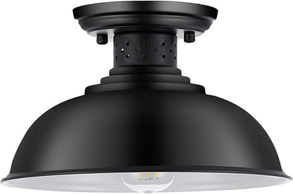 Industrial Semi Flush Mount Ceiling Light, Matte Black Farmhouse Light Fixture for Kitchen Island Dining Room Foyer Hallway Porch Barn Loft, Black, 13in