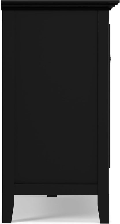 SIMPLIHOME Amherst Storage Cabinet - 66 inch Wide Solid Wood 4-Shelf Sideboard Cabinet in Black, Transitional Buffet for Living Room or Dining Room with 4 Doors and Adjustable Shelves