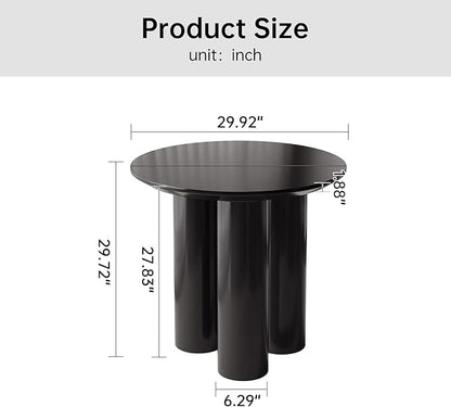 Miuuod 29.92" Black Round Dining Table with Three Stable Legs, Single Side Table for Living Room,Space Saving Coffee Table for 1-4 People，Kitchen Table,