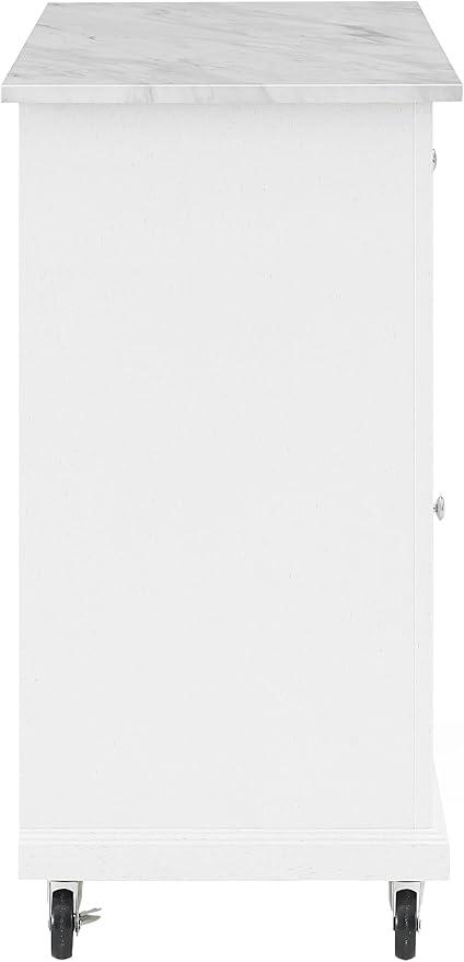 Crosley Furniture Avery Rolling Kitchen Island Storage Cart with Shelves, Microwave Stand, Coffee Bar, Distressed White