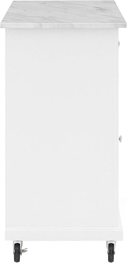 Crosley Furniture Avery Rolling Kitchen Island Storage Cart with Shelves, Microwave Stand, Coffee Bar, Distressed White