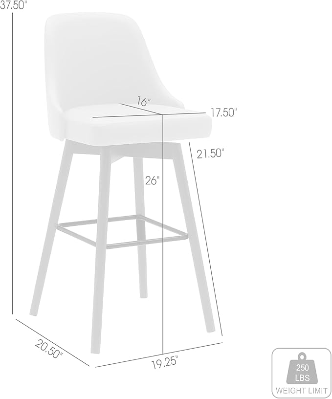 Armen Living Sicily Modern Farmhouse 26" Seat Height Swivel Walnut Wood Bar Stool for Kitchen Island Counter in Cream Faux Leather