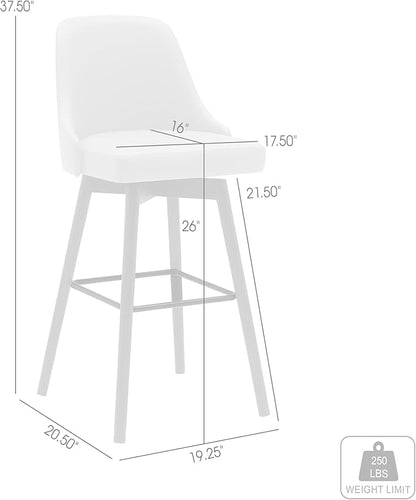 Armen Living Sicily Modern Farmhouse 26" Seat Height Swivel Walnut Wood Bar Stool for Kitchen Island Counter in Cream Faux Leather