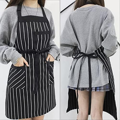 NLUS 2 Pack Kitchen Cooking Aprons, Adjustable Bib Soft Chef Apron with 3 Pockets for Men Women (Umber/Black)