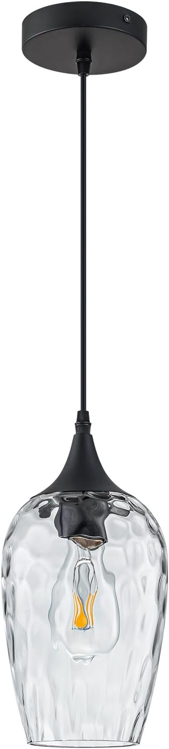 Glass Pendant Lights Kitchen Island, Black Pendant Light Fixtures with Hand-Blown Clear Glass Modem Farmhouse Hanging Light for Kitchen Sink Dining Room Bedroom