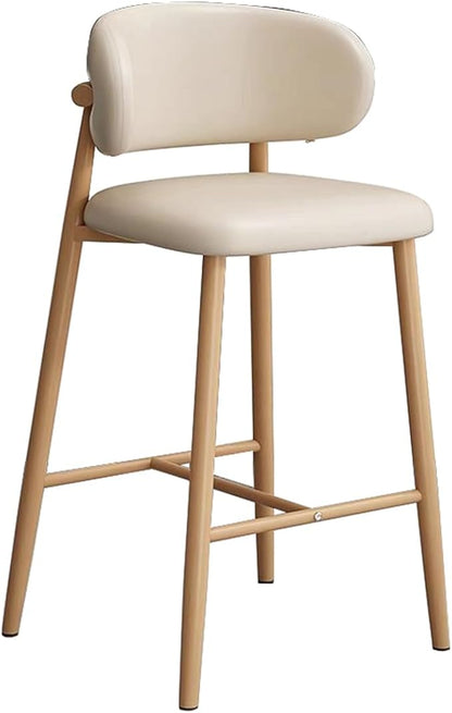 PU Leather Stools Counter Height High Back Wood Legs Kitchen Island Rustic Dining Chairs 200kg Max Load,White-68cm