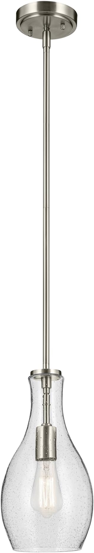 Everly 13.75" 1-Light Bell Pendant with Clear Glass in Brushed Nickel, for a Kitchen Island, Dining Nook, or Home Bar, (13.75" x 7") 42456NI
