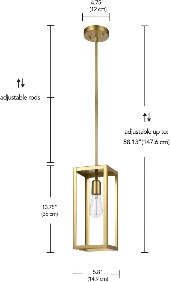 Globe-Electric 67000151 1-Light Pendant Light Fixture, Matte Brass, Dining Room Fixture, Kitchen Island Lighting, Contemporary, Living Room Pendant Light, Hanging Lights for Bedroom