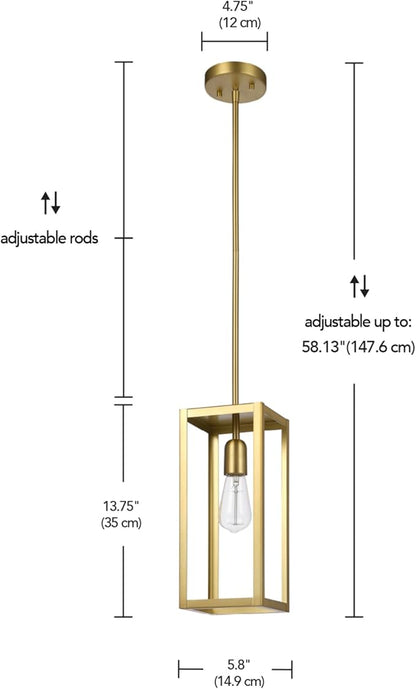 Globe-Electric 67000151 1-Light Pendant Light Fixture, Matte Brass, Dining Room Fixture, Kitchen Island Lighting, Contemporary, Living Room Pendant Light, Hanging Lights for Bedroom