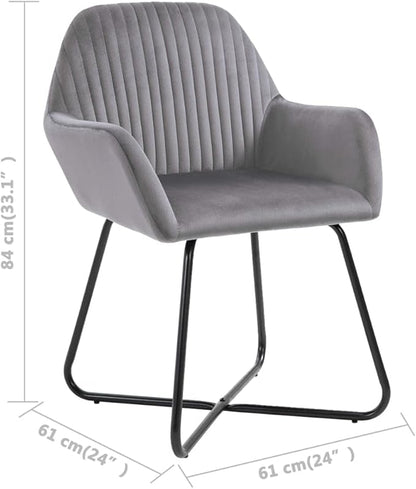 Modern Dining Chairs Set of 6 Grey Velvet Upholstered with Powder-Coated Steel Frame, Ergonomic Comfort for Dining Room Kitchen and Living Room Furniture