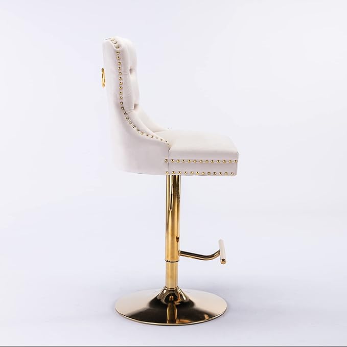 Furniture,Thick Golden Swivel Velvet Adjusatble Seat Height from 27 35 Inch, Modern Upholstered Bar Stools with Backs Comfortable Tufted for Home Pub and Kitchen Island (Beige,Set of 2)
