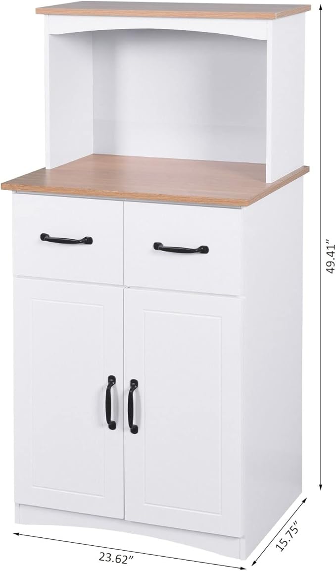 White Cupboard, Freestanding Multifunctional Kitchen Pantry Storage Cabinet with Drawers, Doors and Adjustable Shelf