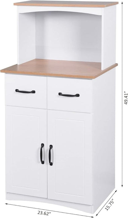 White Cupboard, Freestanding Multifunctional Kitchen Pantry Storage Cabinet with Drawers, Doors and Adjustable Shelf