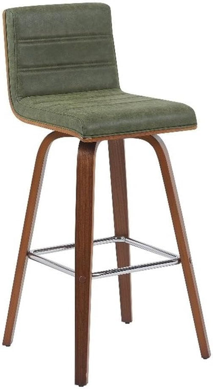Vienna Modern Swivel Bar Height Stool with Vintage Green Upholstered Seat and Walnut Finished Wood Frame Set of 4
