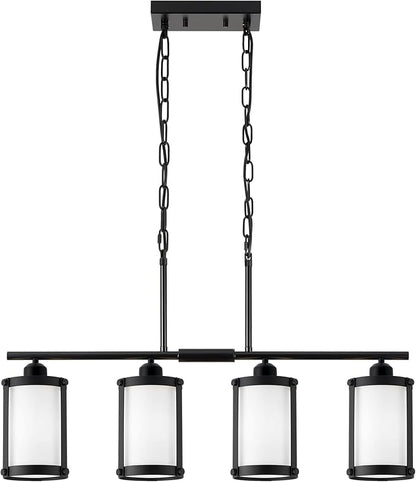 4-Light Kitchen Island Lighting, Black Linear Dining Room Light Fixtures with Frosted Glass and Chain, Modern Farmhouse Chandelier Pendant Light for Kitchen Island Dining Room, OS-3014-4ISBKW