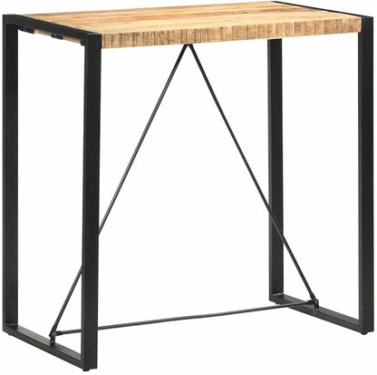 Solid Mango Wood Bar Table with Steel Frame, Natural Wood Grain Dining Table for Indoor Gatherings and Socializing, Rustic Design Home Bar Furniture, 43.3 Inch Length