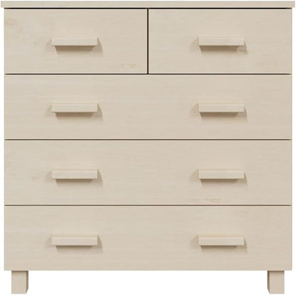 Honey Brown Solid Pine Wood Sideboard, 5-Drawer Buffet Cabinet, 31.1" Living Room Furniture, Stained Finish, Rectangular Storage Kitchen Furnitur