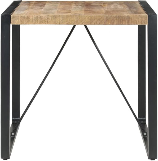 Solid Mango Wood Dining Table 31.5x31.5 Inch Square Brown Kitchen Table for Small Spaces Indoor Use with Powder-Coated Steel Legs Rustic Dining Room Furniture