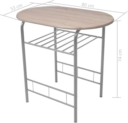 Modern Bar Table Set with Stools Silver MDF and Iron Rectangular Kitchen Dining Set for 2 Compact Space Saving Design Matte Finish
