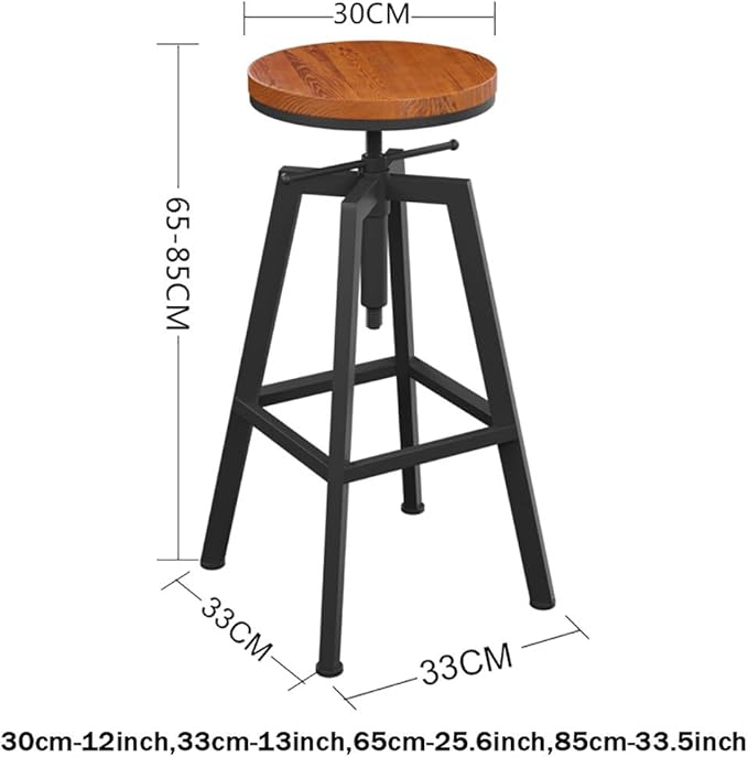Adjustable Swivel Bar Style Family Chairss with Back and Footrest, Counter Bar Style Family Chairs for Kitchen Island Bar Pub Bistro, Wood Seat, Black Metal Leg