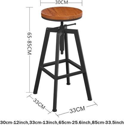 Adjustable Swivel Bar Style Family Chairss with Back and Footrest, Counter Bar Style Family Chairs for Kitchen Island Bar Pub Bistro, Wood Seat, Black Metal Leg