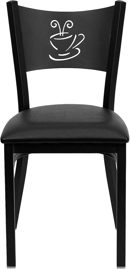 Flash Furniture 2 Pack HERCULES Series Black Coffee Back Metal Restaurant Chair - Black Vinyl Seat