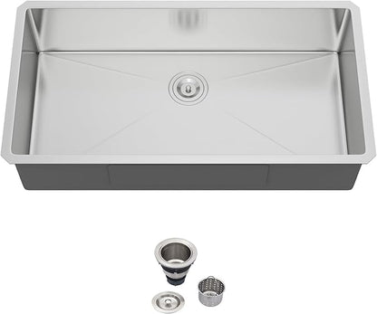 36 Undermount Kitchen Sink - Beslend 36x19 Inch Undermount Stainless Steel Kitchen Sink 16 Gauge Single Bowl Round Corner Single Dish Basin Under Counter Basin, Sink Only