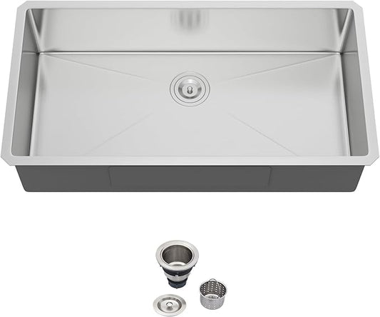 36 Undermount Kitchen Sink - Beslend 36x19 Inch Undermount Stainless Steel Kitchen Sink 16 Gauge Single Bowl Round Corner Single Dish Basin Under Counter Basin, Sink Only