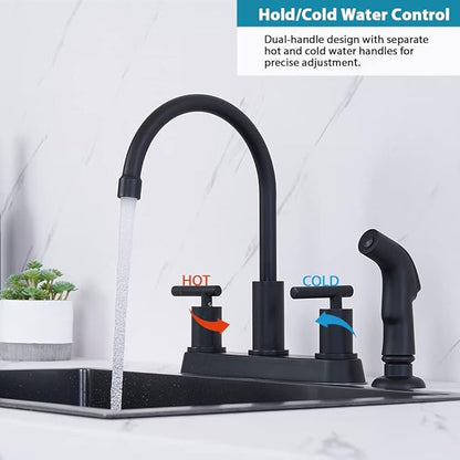 Black Kitchen Faucet, Matte Black Kitchen Faucet with Sprayer, 3 Hole or 4 Hole Matte Black Faucet for Kitchen Sink, Touch Kitchen Faucet with Side Sprayer,TDLKF024B