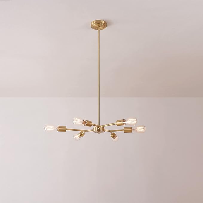 GLOBE Electric Tetra 6-Light Chandelier, Matte Brass, Adjustable Hanging Height