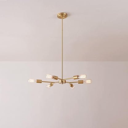 GLOBE Electric Tetra 6-Light Chandelier, Matte Brass, Adjustable Hanging Height