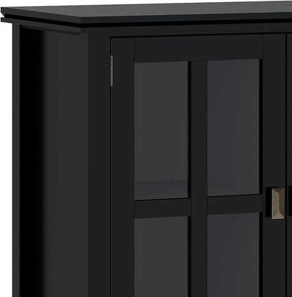 SIMPLIHOME Artisan SOLID WOOD 66 Inch Wide Contemporary Wide 4 Door Storage Cabinet in Black, For the Living Room, Entryway and Family Room