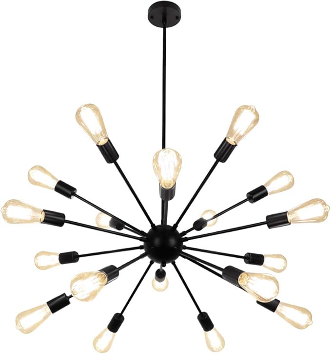 LynPon Black Sputnik Chandelier 18 Lights, Sputnik Light Fixture High Ceiling Hanging Chandeliers Mid Century Industrial Vintage Pendant Light for Foyer Kitchen Living Room Dining Room Lighting