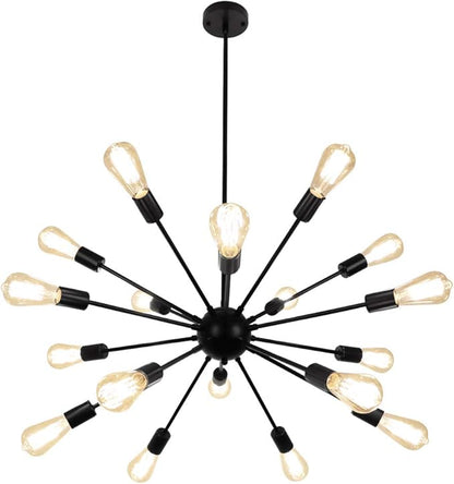 LynPon Black Sputnik Chandelier 18 Lights, Sputnik Light Fixture High Ceiling Hanging Chandeliers Mid Century Industrial Vintage Pendant Light for Foyer Kitchen Living Room Dining Room Lighting