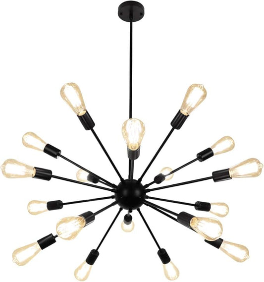 LynPon Black Sputnik Chandelier 18 Lights, Sputnik Light Fixture High Ceiling Hanging Chandeliers Mid Century Industrial Vintage Pendant Light for Foyer Kitchen Living Room Dining Room Lighting