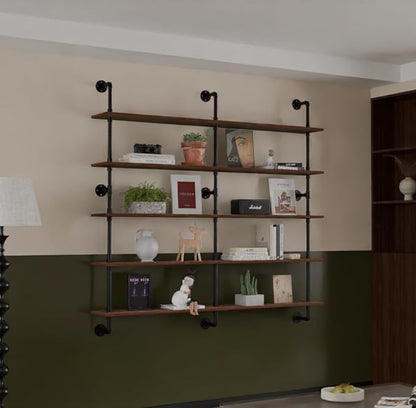 HDDFER Industrial Pipe Shelf Shelving Bookcase, Wall Mounted Rustic Bookshelf 60 Inch, Floating Bookshelves for Wall,Retro Wood Metal Pipe Industrial Shelves for Living Room