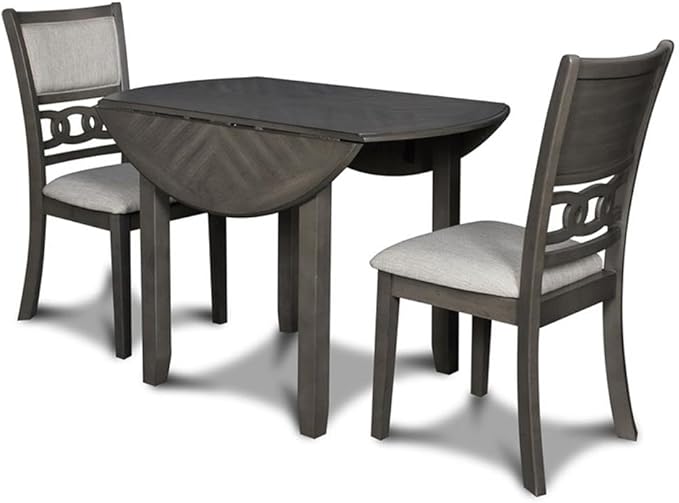 New Classic Furniture Gia 3-Piece Drop Leaf Dining Table Set with 2 Chairs, 42-Inch, Gray