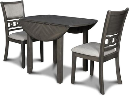 New Classic Furniture Gia 3-Piece Drop Leaf Dining Table Set with 2 Chairs, 42-Inch, Gray