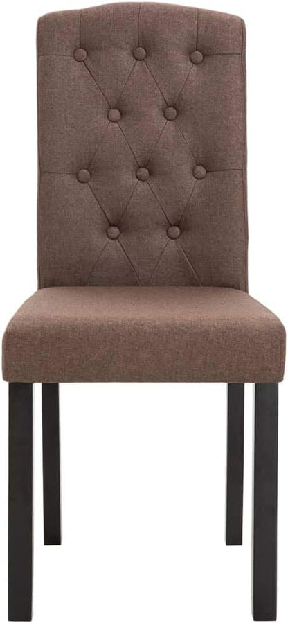 Dining Chair Set of 4 Brown Fabric Rubberwood Frame 8 x 6.5 x 14.7 in Ergonomic Modern Farmhouse Seating for Dining Room Living Room Kitchen