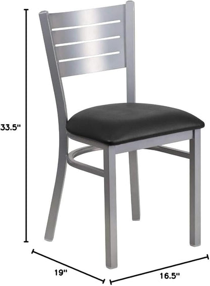 Flash Furniture HERCULES Series Silver Slat Back Metal Restaurant Chair - Black Vinyl Seat