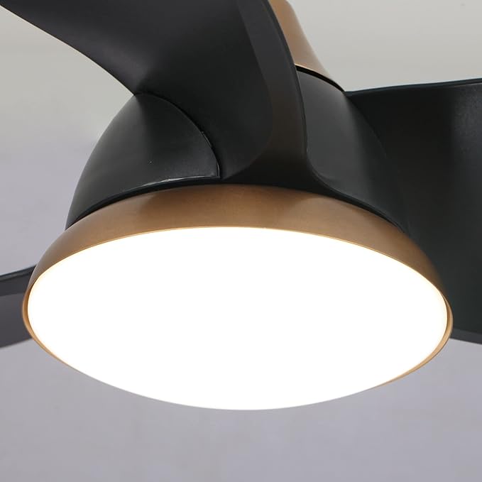 28 Inch Black Gold Ceiling Fan with Light and Remote, Industrial Modern Small Ceiling Fan, 6-Speed Quiet DC Motor, Reversible Airflow, Dimmable LED Light, Use for Bedroom, Dining Room, Kitchen