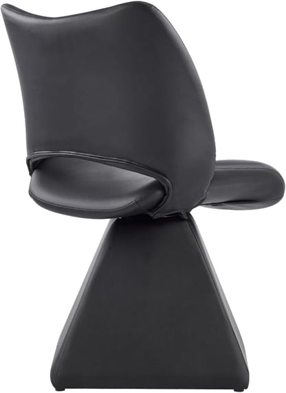 Swivel Dining Chair Upholstered Faux Leather Accent Seat with Curved High Back, Cushioned Foam Padding, Solid Wood and Metal Base, Modern Armless Side Chair for Kitchen Island Vanity Desk (Black)