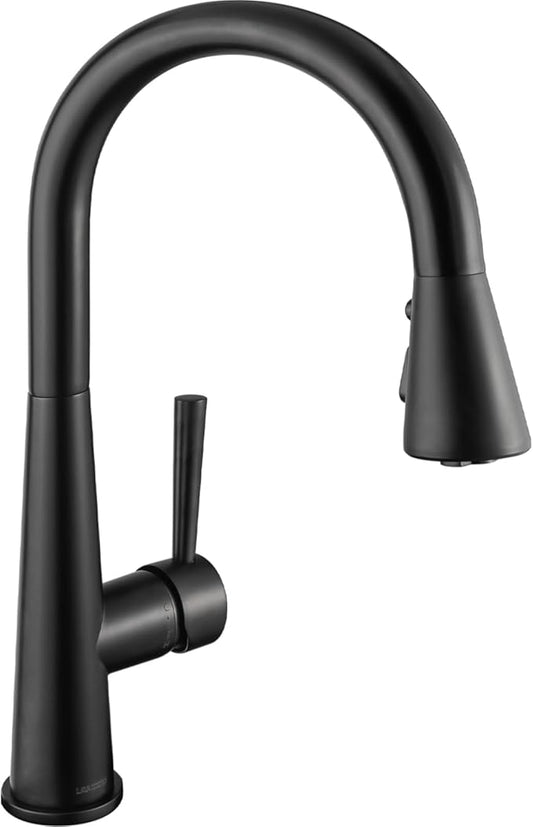 Matte Black Kitchen Faucet with Pull Down Sprayer, Lava Odoro Single Handle Kitchen Sink Faucet, Black Single Hole Kitchen Faucet with Magnetic Docking Spray Head and Deck Plate, KF321-MB