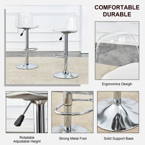 Modern Dining Chairs,Minimalist 360-Degree Swivel Bar Stools with Adjustable Height,Ergonomic Pu Seats & Metal Legs,Set of 2 for Kitchen Island, Home Bar,Restaurant and Front Desk Cashier,White