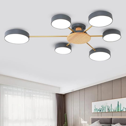 6-Lights LED Ceiling Lighting 41 Inch Modern Ceiling Lights Flush Mount Recessed Lighting Ceiling Light 48W Dimmable Living Room Bedroom Kitchen, 3000K-6000K Grey