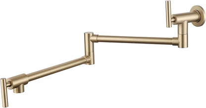 Wall Mount Pot Filler Faucet for Kitchen Upside Down Pot Filler Kitchen Folding Faucet with Dual Stretchable Double Joint Swing Arms, Brushed Gold