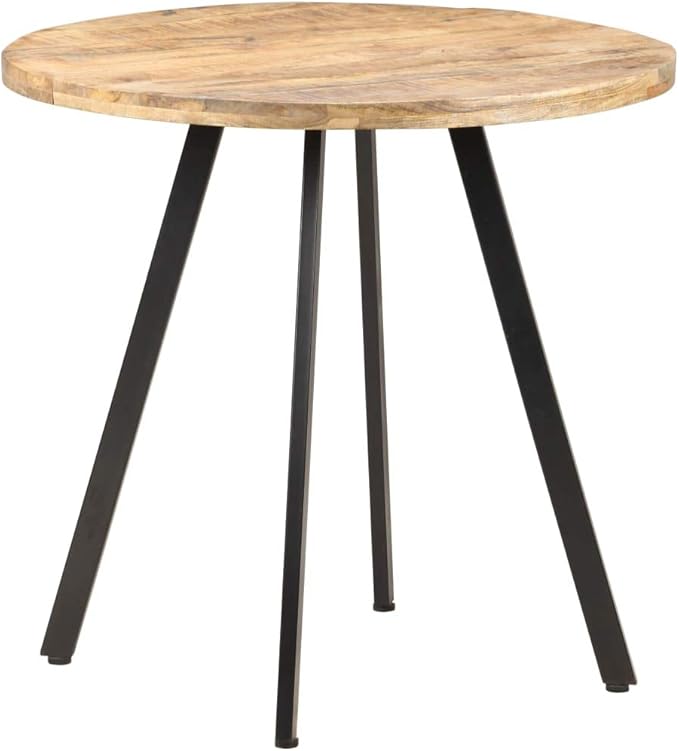 Round Dining Table 29.5" Natural Mango Wood Small Dining Room Table with Powder-Coated Iron Legs Compact Kitchen Table for 4 Persons Brown Indoor Use