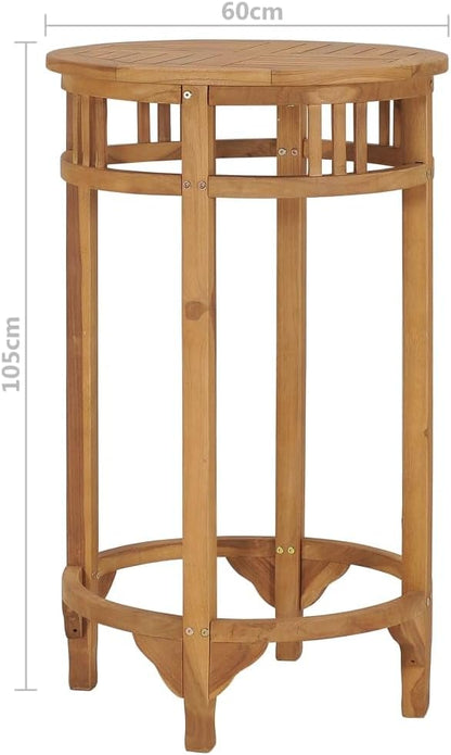 Solid Teak Wood Round Bar Table Compact Durable Dining Table 23.6" Diameter 41.3" Tall for Kitchen & Dining Room Use Indoor Outdoor Patio Balcony Versatile Furniture for Small Spaces